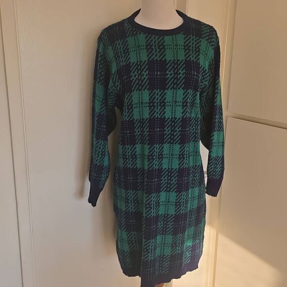 Mervyn's Junior Connection Vintage Blue/Grn Plaid Sweater Dress, EUC, worn once, - Picture 1 of 5